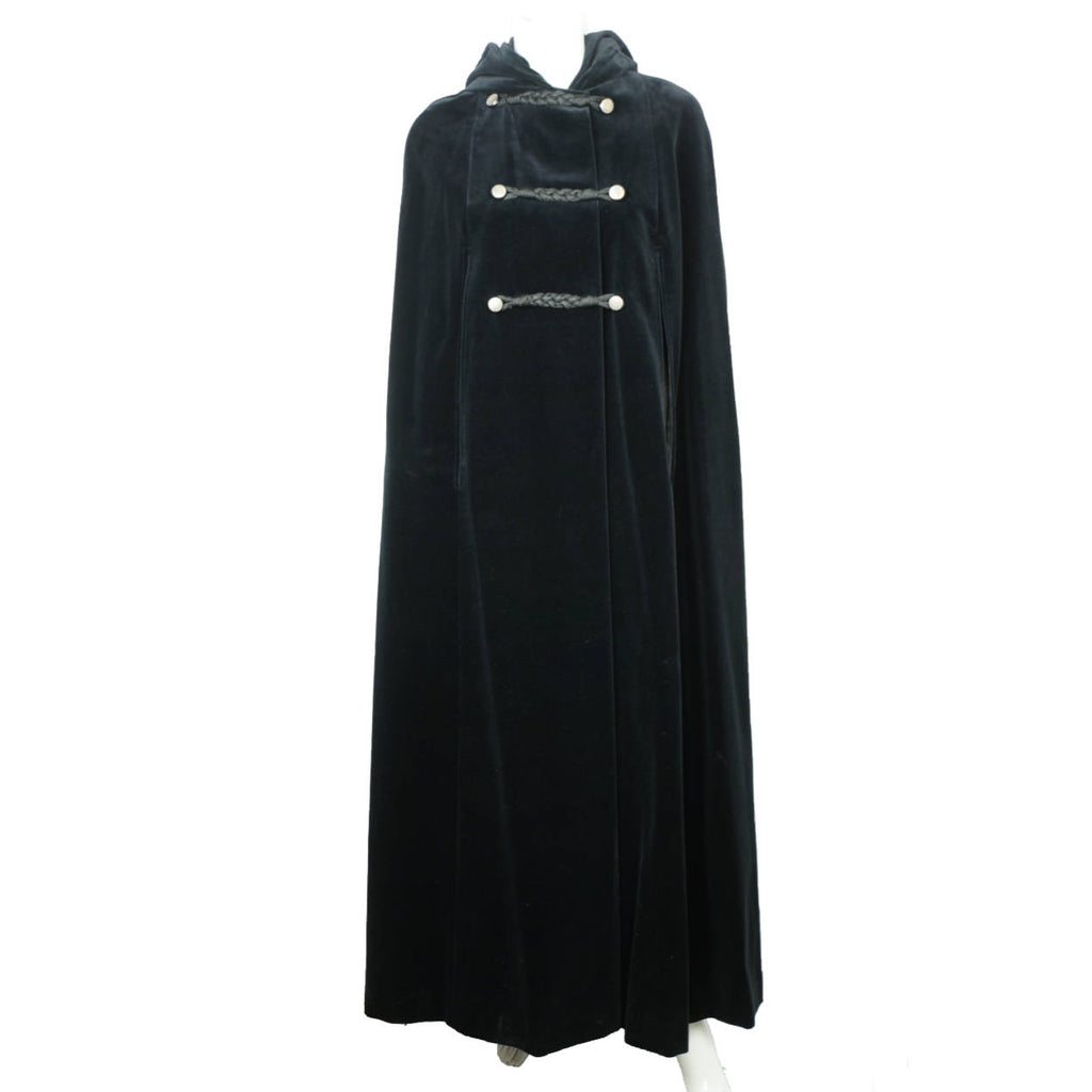 Vintage 60s Black Velvet Cape Hooded Rain Master Canada Sz M - Poppy's Vintage Clothing