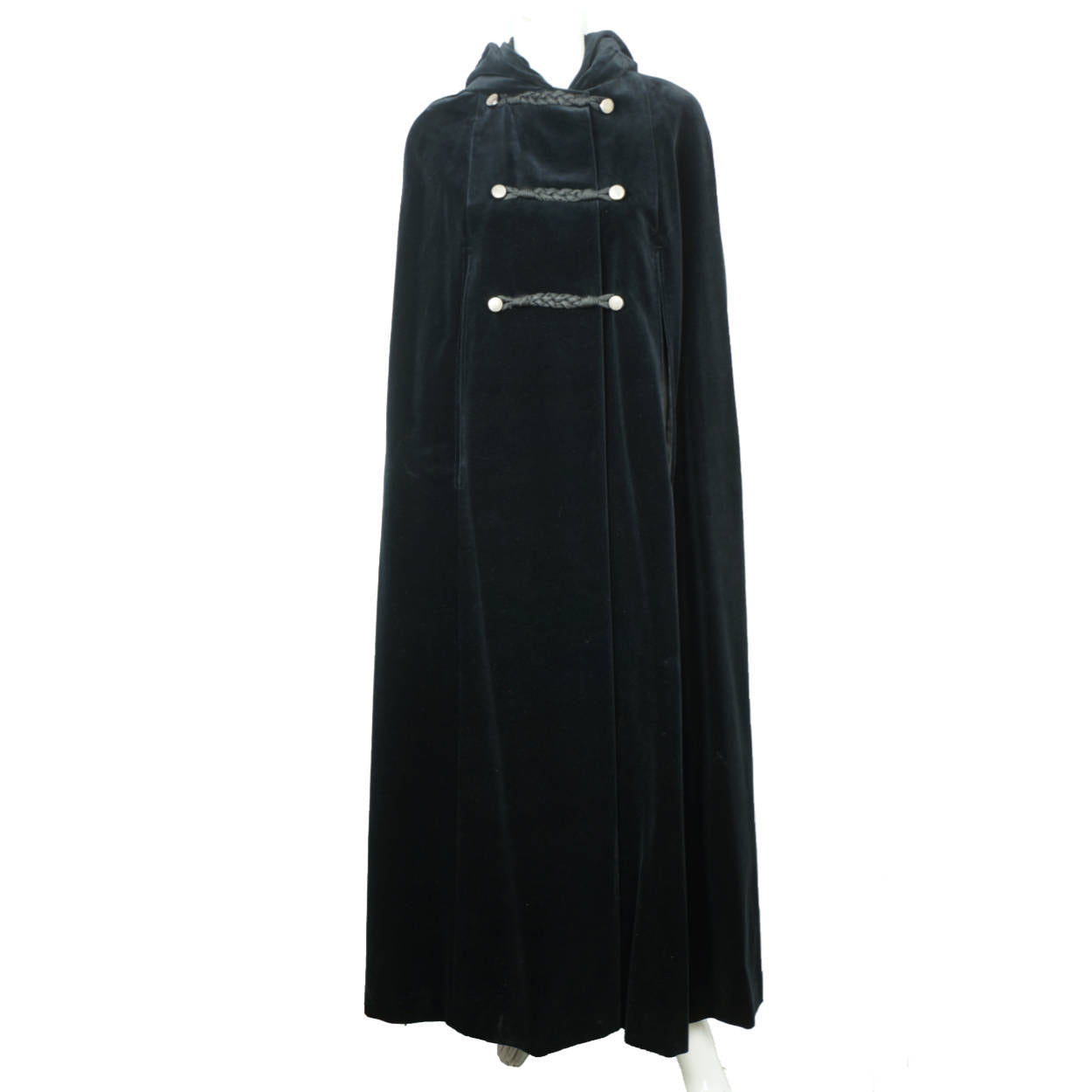 Vintage 60s Black Velvet Cape Hooded Rain Master Canada Sz M - Poppy's Vintage Clothing