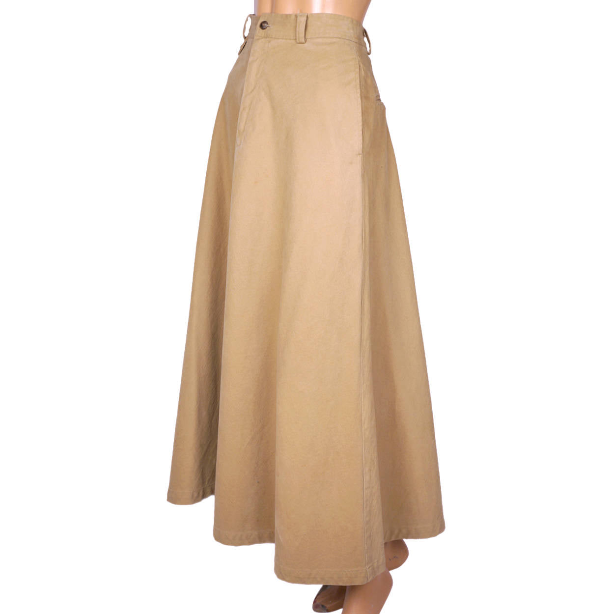 Vintage Ralph Lauren Country Label Long Skirt Khaki 1990 Sample Made in USA Sz M - Poppy's Vintage Clothing