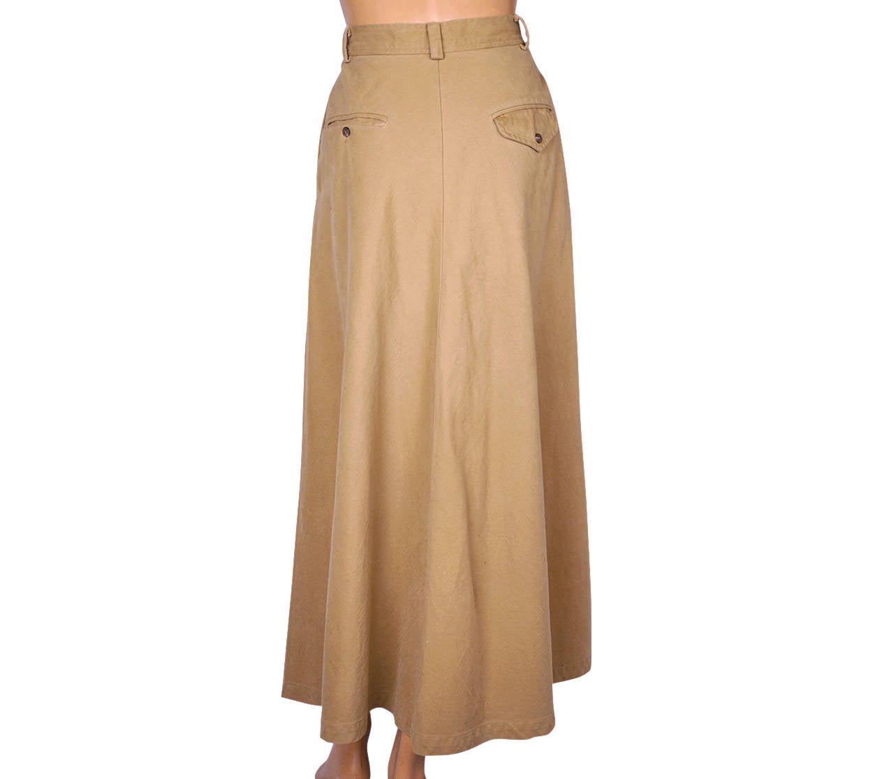 Vintage Ralph Lauren Country Label Long Skirt Khaki 1990 Sample Made in USA Sz M - Poppy's Vintage Clothing
