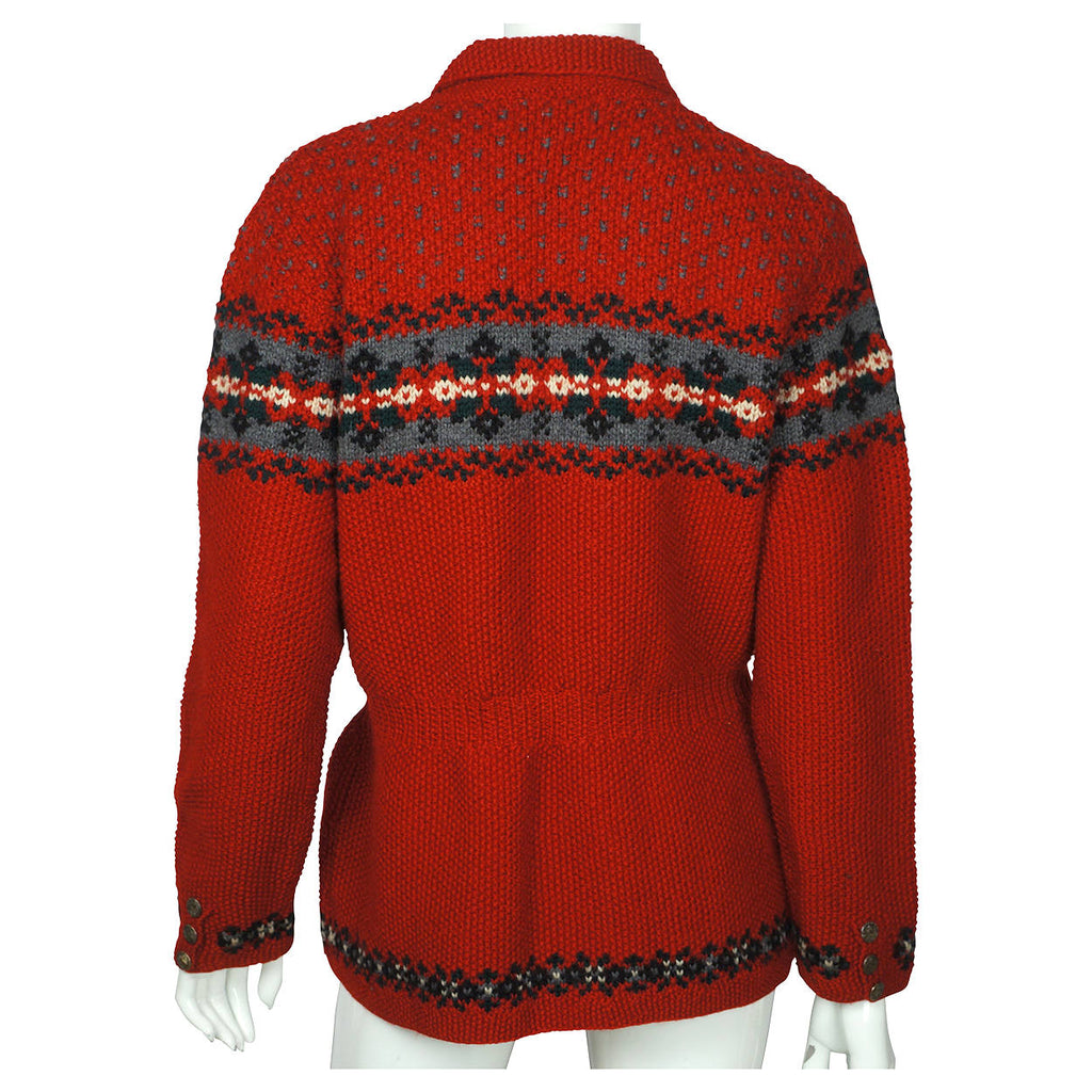 Ralph Lauren Cardigan Sweater Hand Knit Nordic Pattern Green Label Ladies L - Poppy's Vintage Clothing