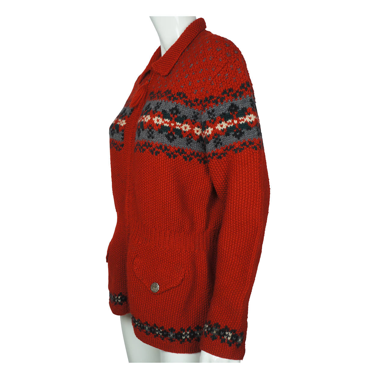 Ralph Lauren Cardigan Sweater Hand Knit Nordic Pattern Green Label Ladies L - Poppy's Vintage Clothing