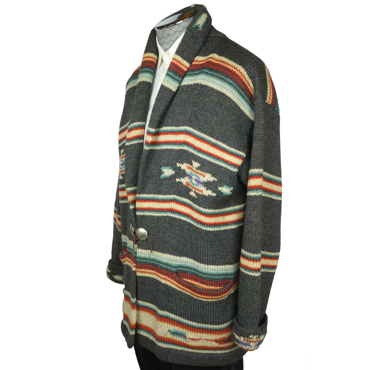 Vintage Ralph Lauren Southwestern Coat Sweater Serape Indian Blanket USA Mens L - Poppy's Vintage Clothing