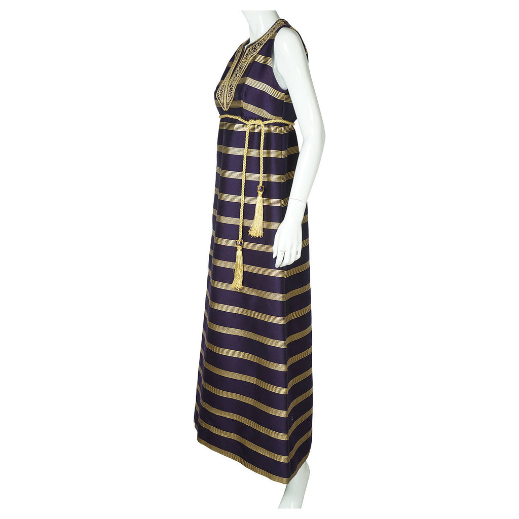 Vintage 1960s Purple Silk Metallic Gold Evening Gown Goddess Dress Rappi Size M - Poppy's Vintage Clothing