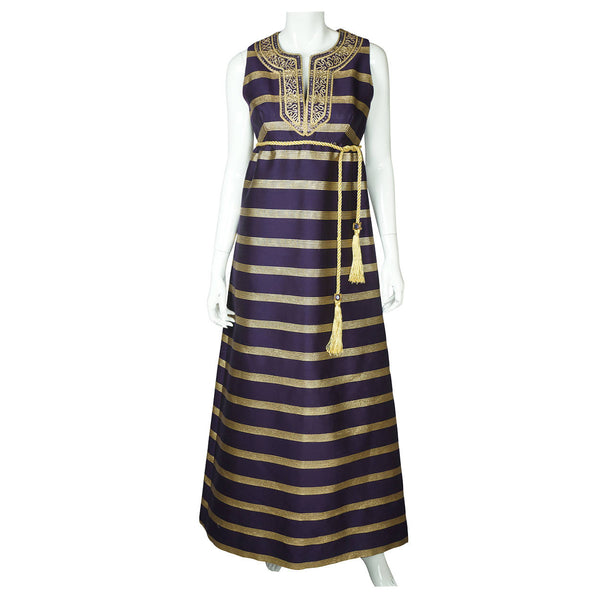 Vintage 1960s Purple Silk Metallic Gold Evening Gown Goddess Dress Rappi Size M - Poppy's Vintage Clothing