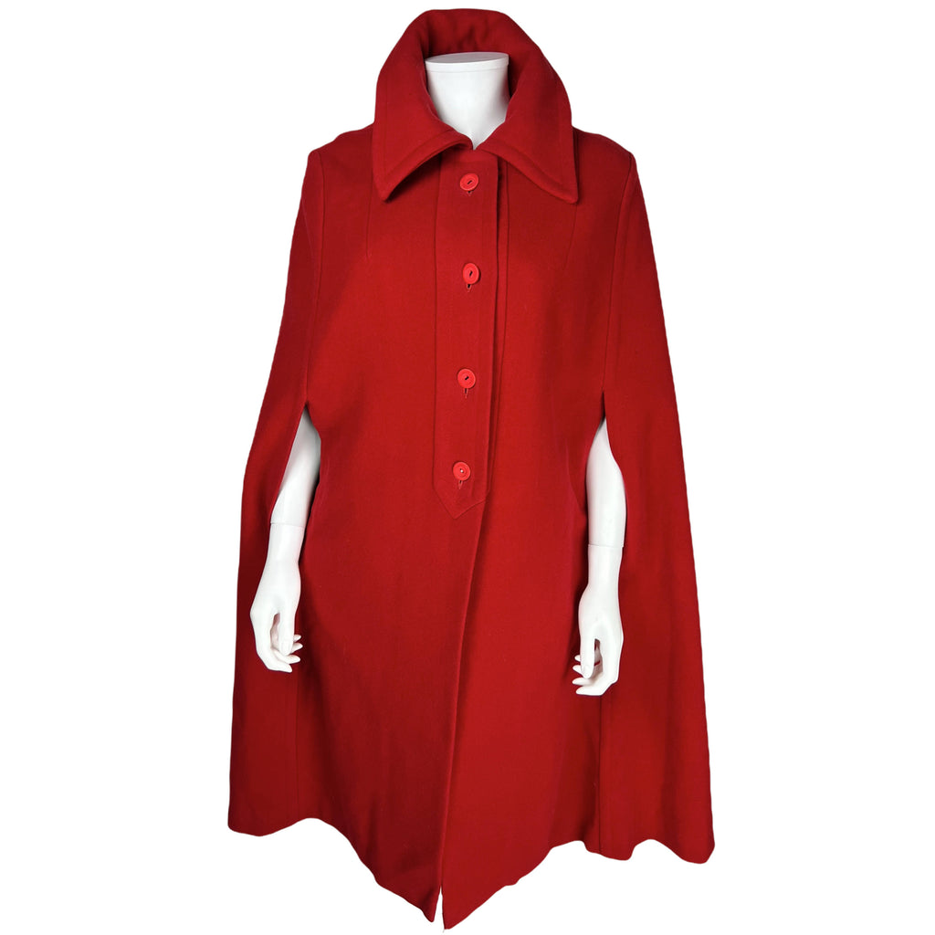 Vintage 1960s Red Wool Cape by Raymond of London Sz S M