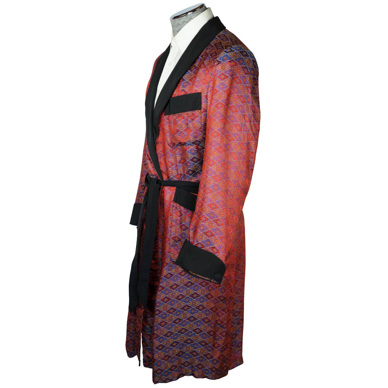 Vintage 60s Mens Dressing Gown 2 Tone Woven Fabric Size M - Poppy's Vintage Clothing