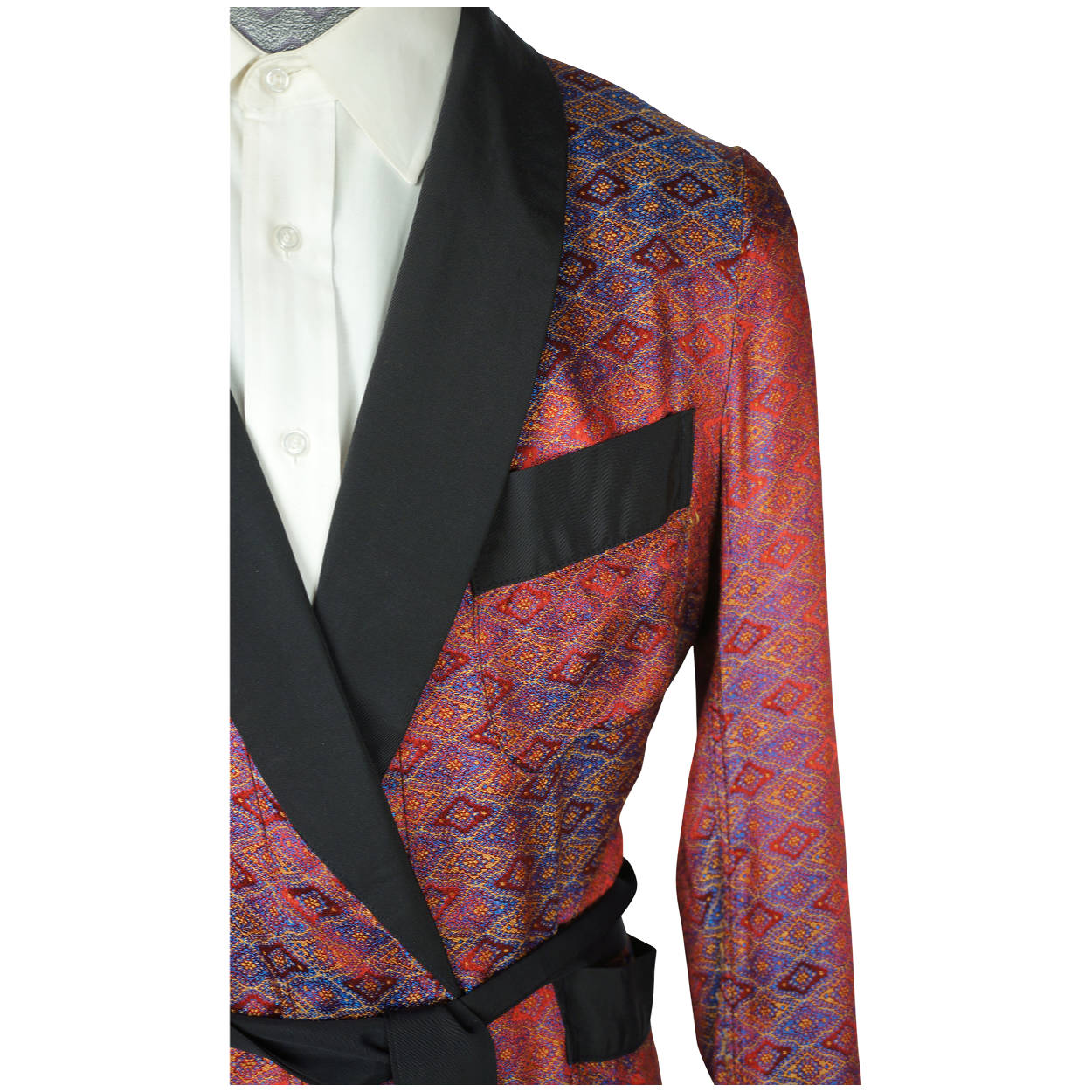 Vintage 60s Mens Dressing Gown 2 Tone Woven Fabric Size M - Poppy's Vintage Clothing
