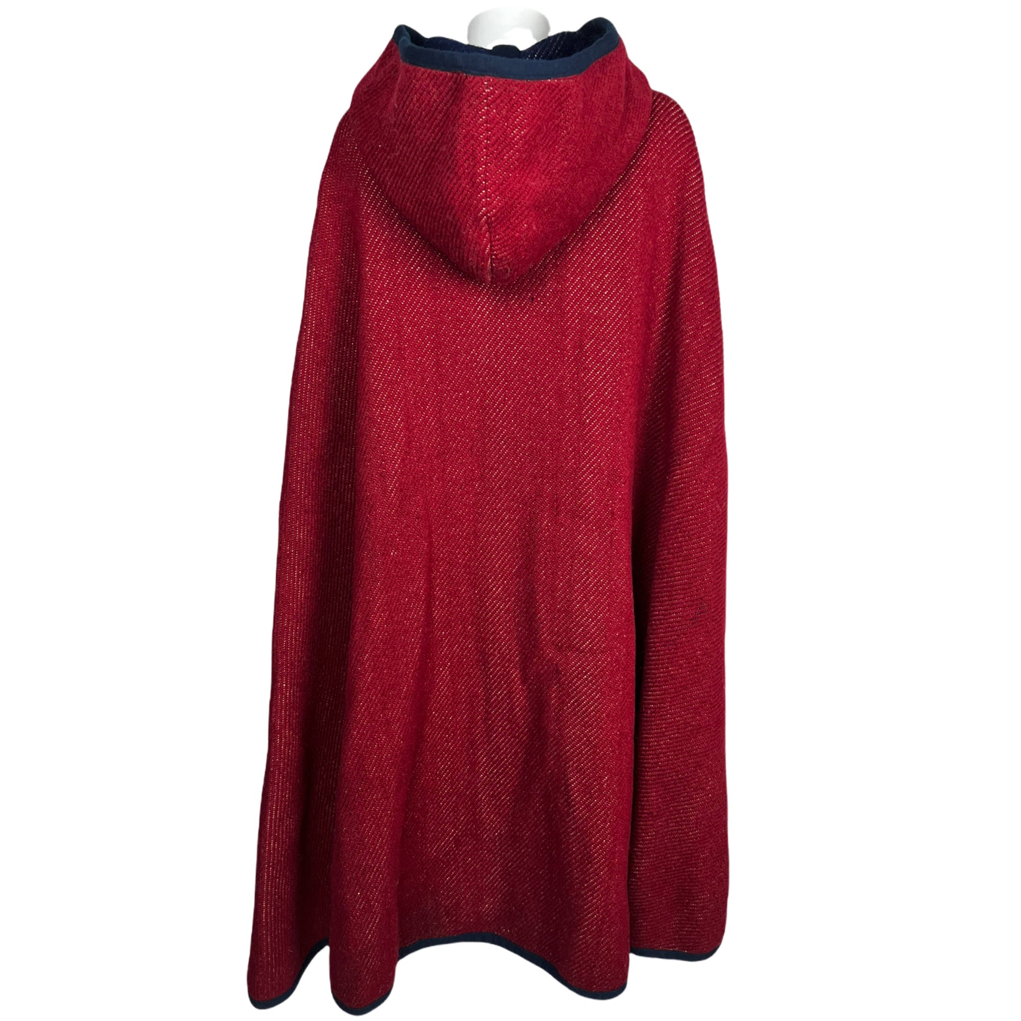 Vintage Reversible Hooded Cape Red Blue Loomed Wool One Size