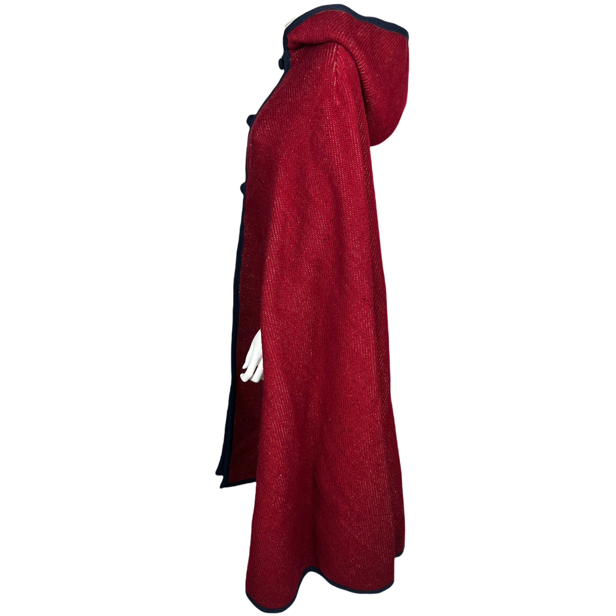 Vintage Reversible Hooded Cape Red Blue Loomed Wool One Size