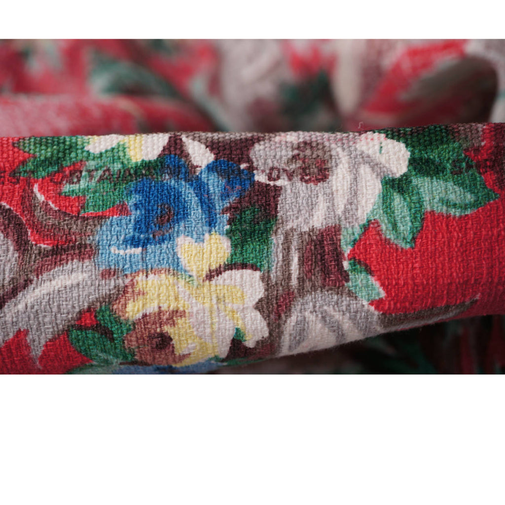 Vintage 1940s Barkcloth Drapes Asian Chinoiserie Motifs Red Background - Poppy's Vintage Clothing