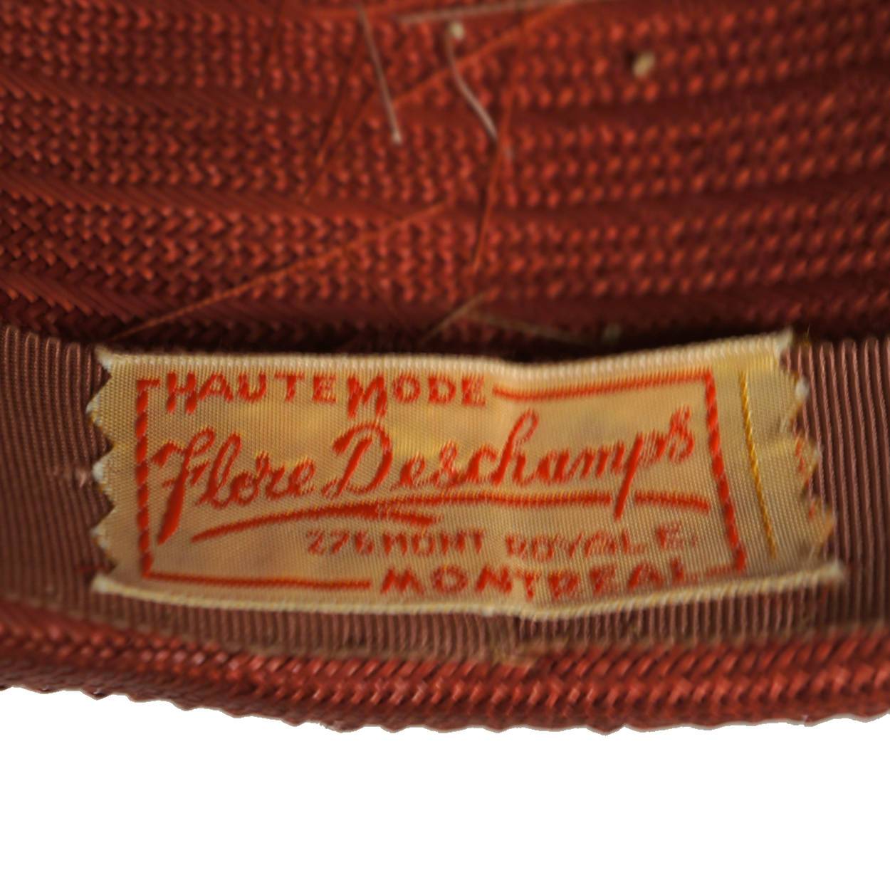 Vintage 1940s Red Straw Hat Wide Brim Flower Decoration Flore Deschamps Montreal - Poppy's Vintage Clothing