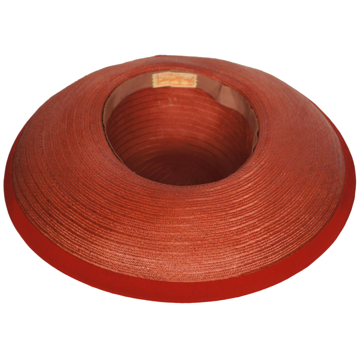 Vintage 1940s Red Straw Hat Wide Brim Flower Decoration Flore Deschamps Montreal - Poppy's Vintage Clothing