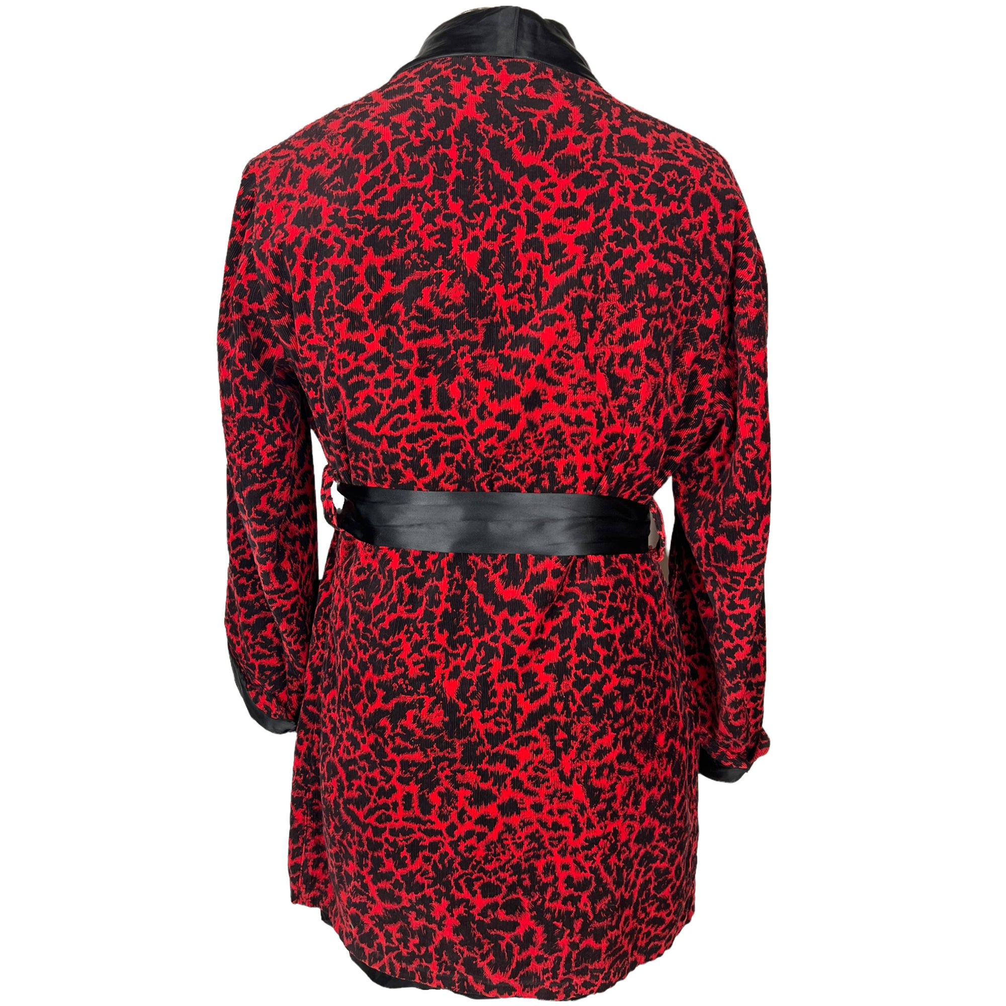 Vintage 1950s Leopard Print Smoking Jacket Red Corduroy Sz M