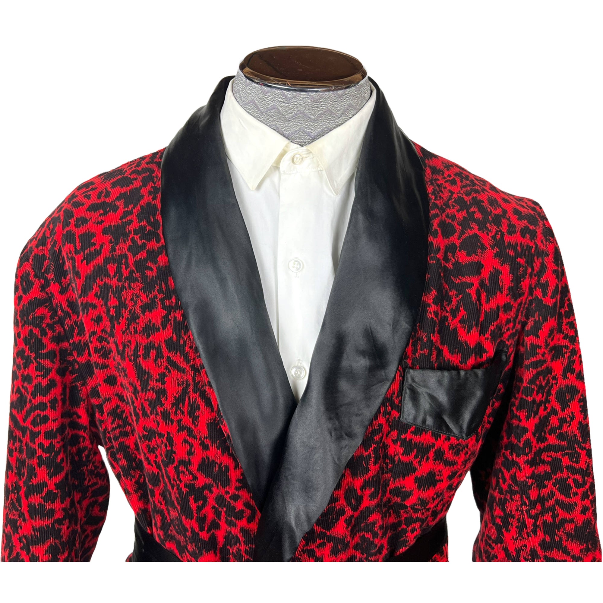 Vintage 1950s Leopard Print Smoking Jacket Red Corduroy Sz M