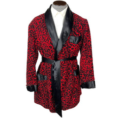 Vintage 1950s Leopard Print Smoking Jacket Red Corduroy Sz M