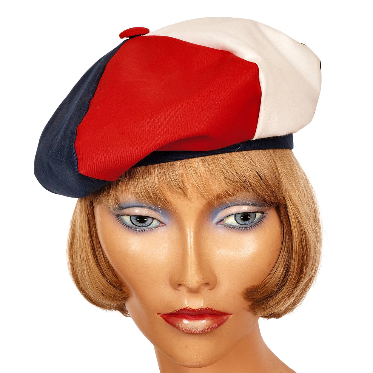 Vintage 60s Red White and Blue Beret Patriotic July 4 Hat Ladies Size S M - Poppy's Vintage Clothing