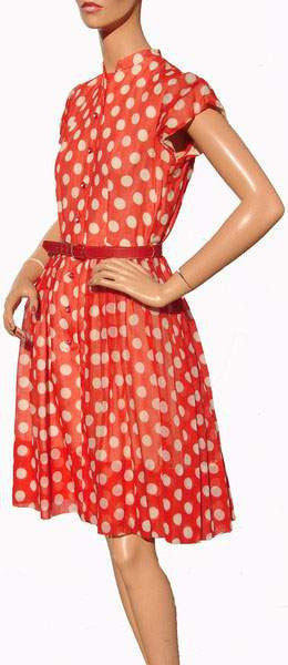 Rockabilly Style 1950s Dress Red with White Polka Dots Size S / M - Poppy's Vintage Clothing