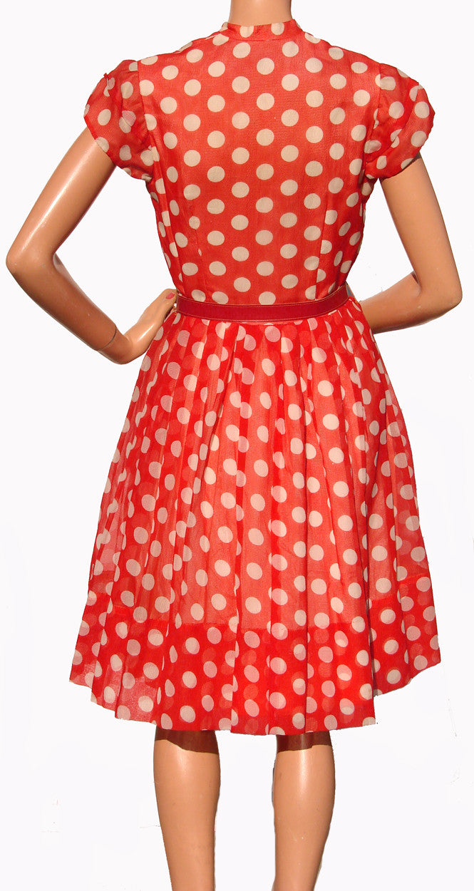 Rockabilly Style 1950s Dress Red with White Polka Dots Size S / M - Poppy's Vintage Clothing