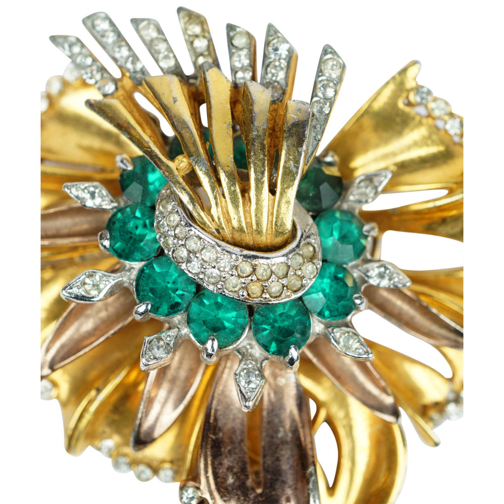 Vintage 1940s Reinad NY Large Rhinestone Brooch Lily Flower - Poppy's Vintage Clothing