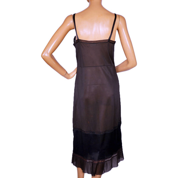 Classic Black Nylon and Lace Full Slip Wide Lace Hem circa 1960s