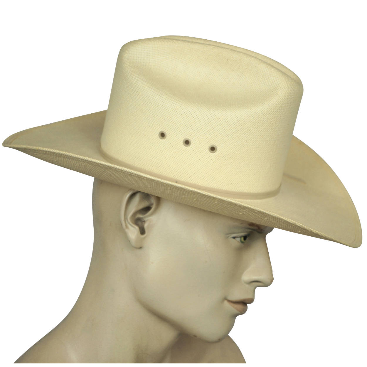 Vintage Resistol Shantung Straw Western Cowboy Hat Beige Long Oval Size 7 - Poppy's Vintage Clothing