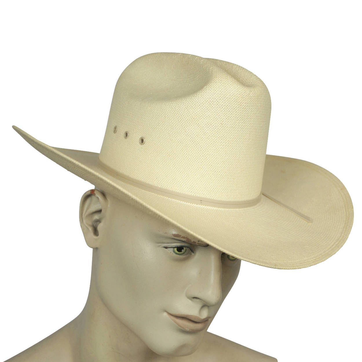 Vintage Resistol Shantung Straw Western Cowboy Hat Beige Long Oval Size 7 - Poppy's Vintage Clothing