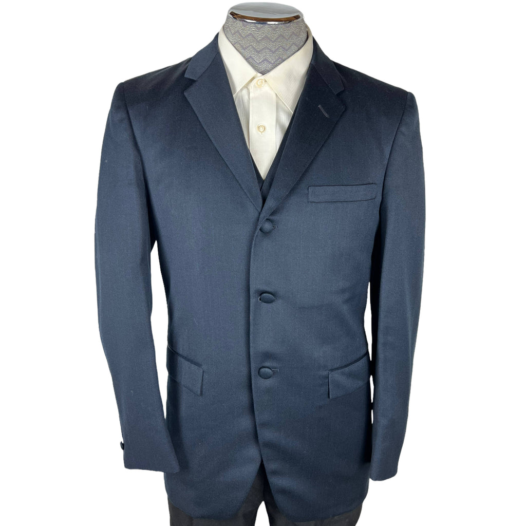 Vintage 1960s Suit Jacket and Vest Blue Shiny Wool Size M