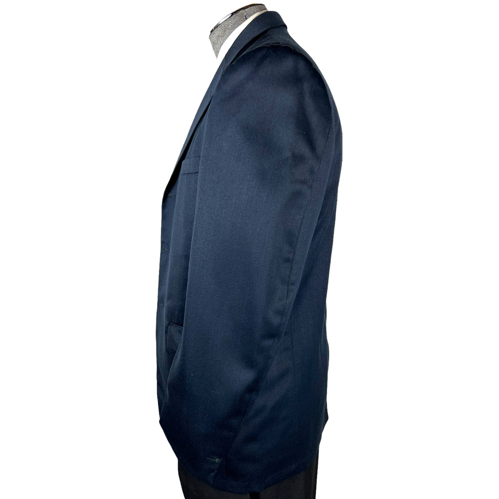 Vintage 1960s Suit Jacket and Vest Blue Shiny Wool Size M