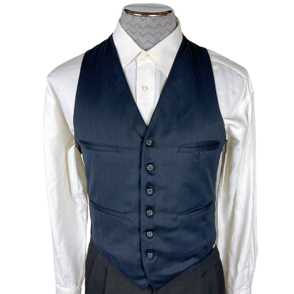Vintage 1960s Suit Jacket and Vest Blue Shiny Wool Size M