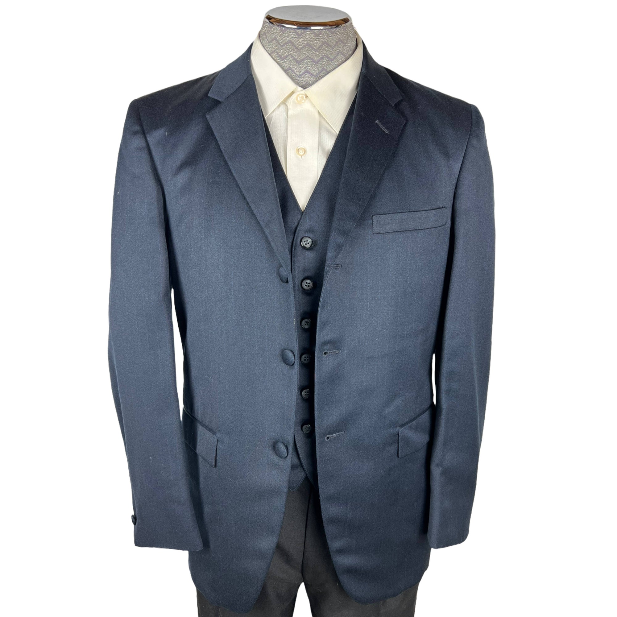 Vintage 1960s Suit Jacket and Vest Blue Shiny Wool Size M