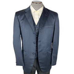 Vintage 1960s Suit Jacket and Vest Blue Shiny Wool Size M