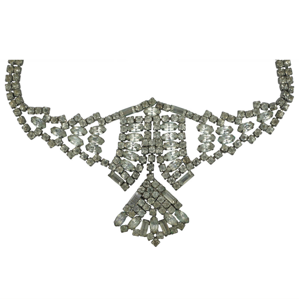 Vintage 1940s Rhinestone Choker Necklace with Drop Pendant - Poppy's Vintage Clothing