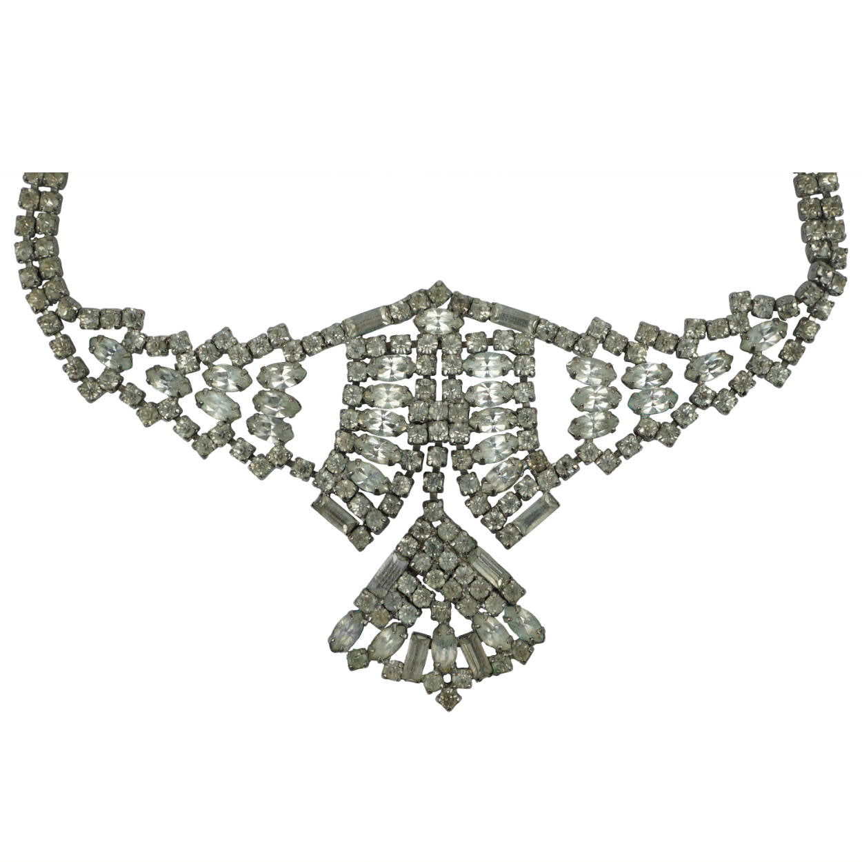 Vintage 1940s Rhinestone Choker Necklace with Drop Pendant - Poppy's Vintage Clothing