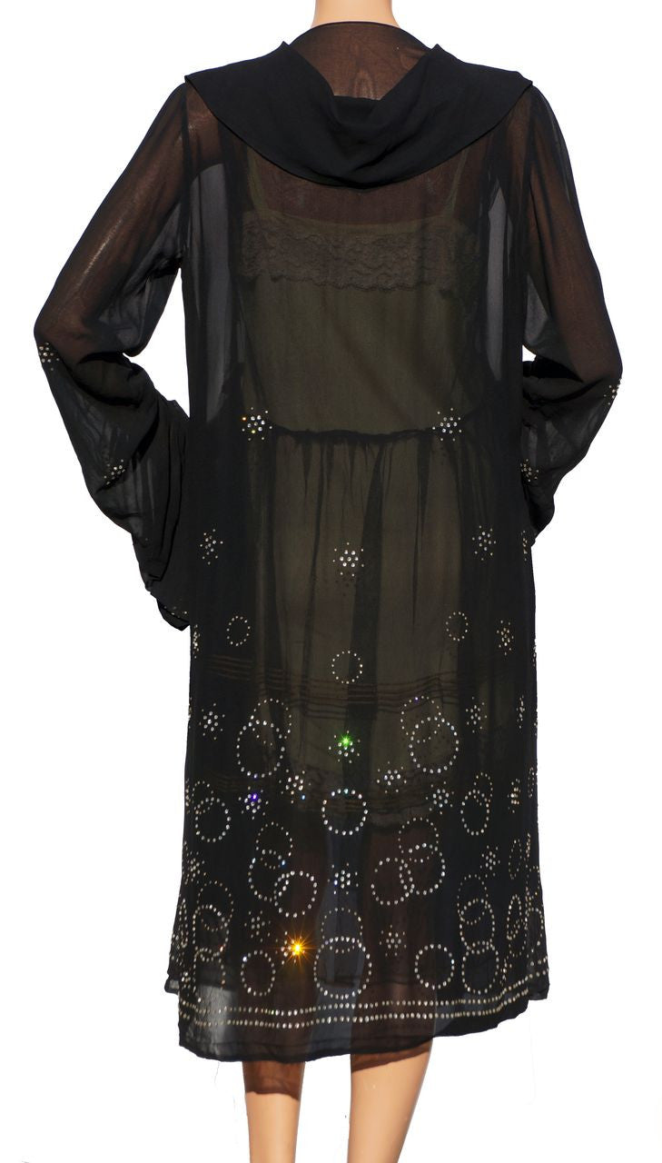 Vintage 1920s Chiffon Coat with Rhinestone Studs - Art Deco - Geometric Design - Poppy's Vintage Clothing