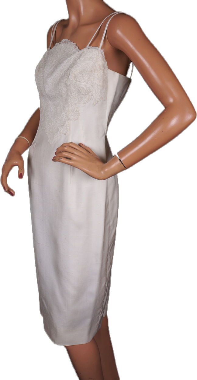 1960s White Silk Couture Dress with Jacket Size M - Poppy's Vintage Clothing
