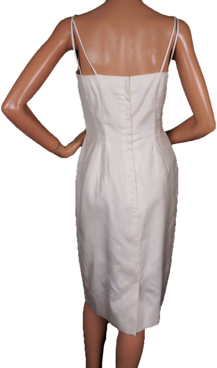 1960s White Silk Couture Dress with Jacket Size M - Poppy's Vintage Clothing