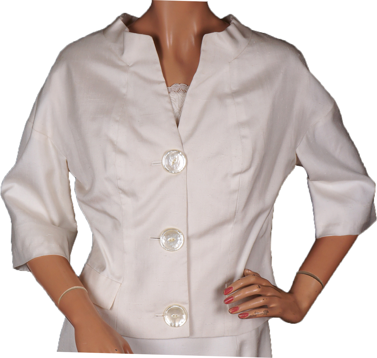 1960s White Silk Couture Dress with Jacket Size M - Poppy's Vintage Clothing