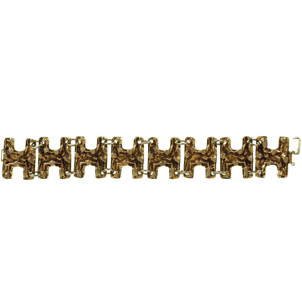 Vintage Brutalist Gold Plated Pewter Bracelet Robert Larin Modernist 1960s - Poppy's Vintage Clothing