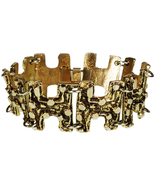 Vintage Brutalist Gold Plated Pewter Bracelet Robert Larin Modernist 1960s - Poppy's Vintage Clothing