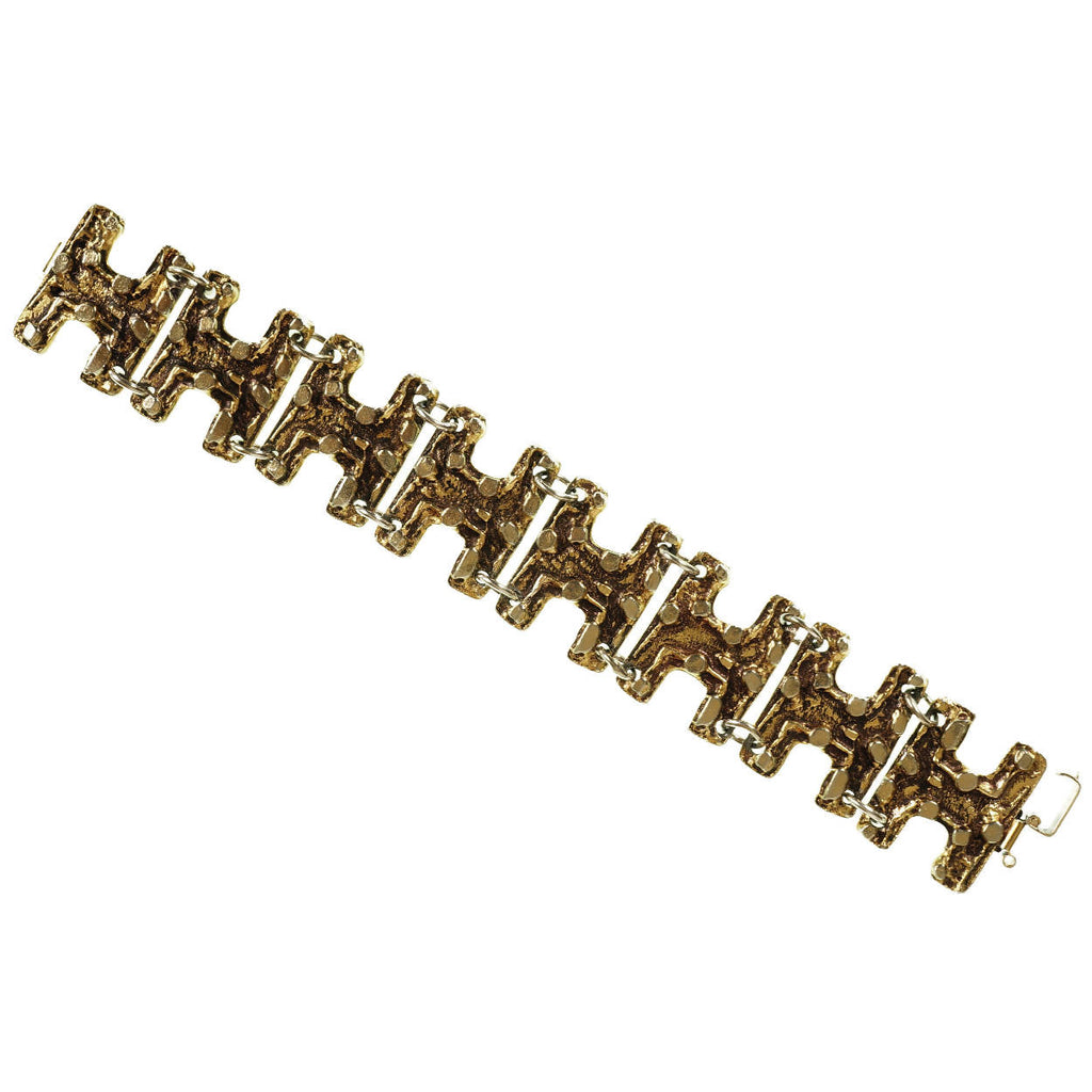 Vintage Brutalist Gold Plated Pewter Bracelet Robert Larin Modernist 1960s - Poppy's Vintage Clothing