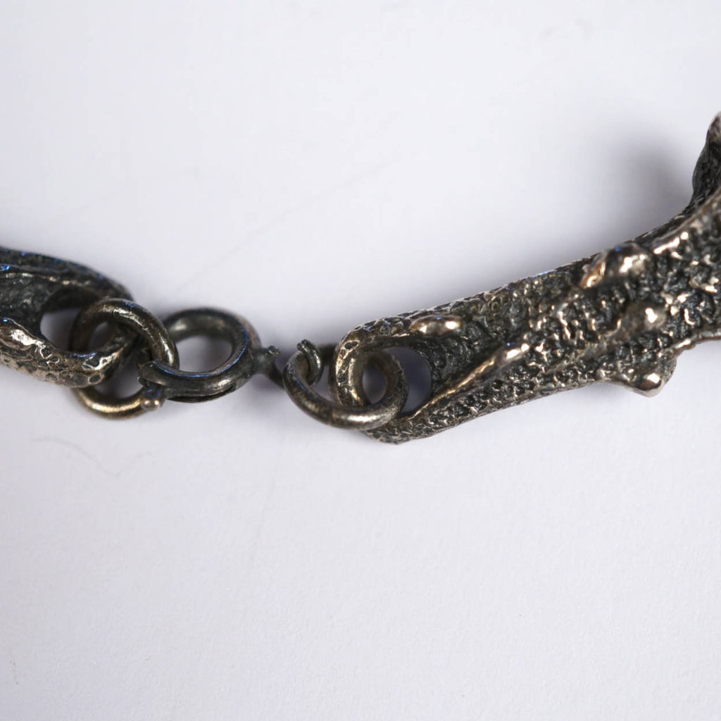 Rare 1970s Modernist Robert Larin Brutalist Necklace - Pewter Collar w Bib Pendant - Poppy's Vintage Clothing