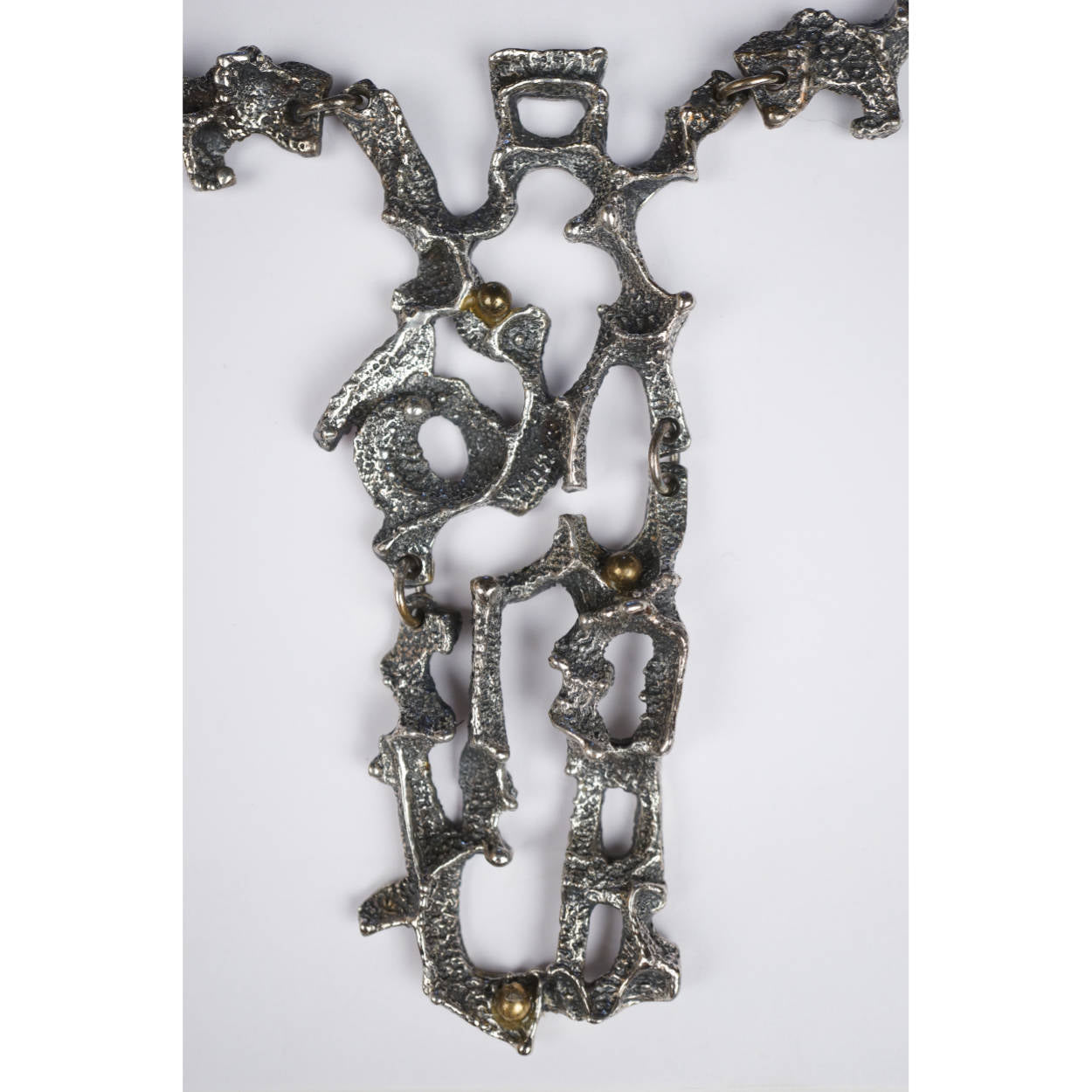 Rare 1970s Modernist Robert Larin Brutalist Necklace - Pewter Collar w Bib Pendant - Poppy's Vintage Clothing