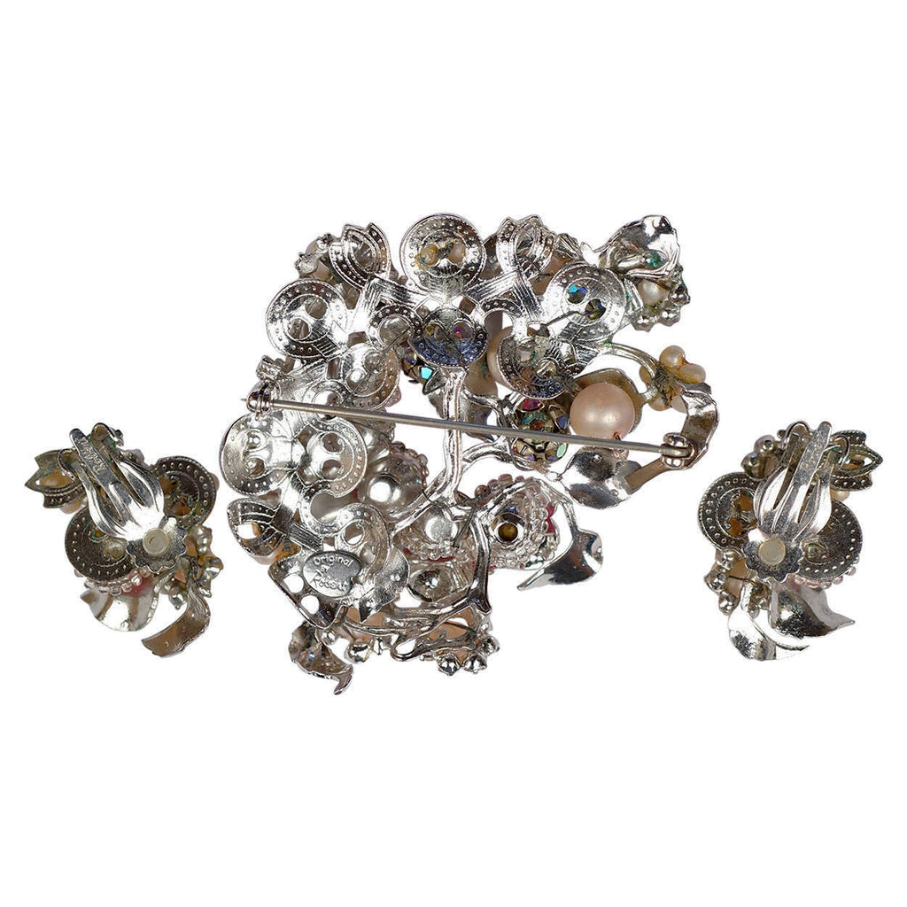 Vintage Rhinestone Brooch and Earrings Demi Parure - Original by Robert - Poppy's Vintage Clothing