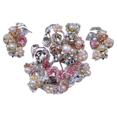 Vintage Rhinestone Brooch and Earrings Demi Parure - Original by Robert - Poppy's Vintage Clothing