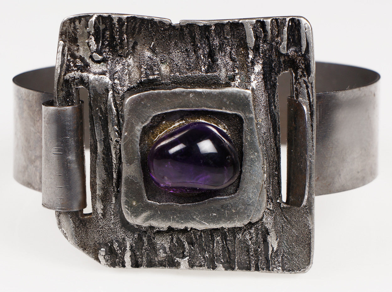 Vintage 1960s Brutalist Cuff Bracelet Modernist Pewter - Poppy's Vintage Clothing