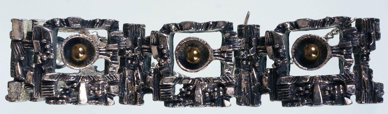 Vintage Brutalist Bracelet Robert Larin Canada 1960s Modernist Silver Plated Pewter - Poppy's Vintage Clothing