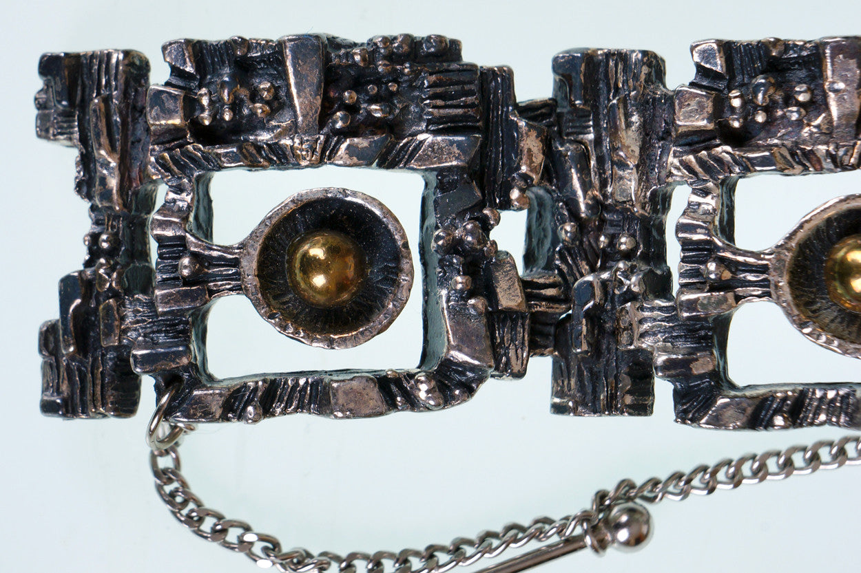 Vintage Brutalist Bracelet Robert Larin Canada 1960s Modernist Silver Plated Pewter - Poppy's Vintage Clothing