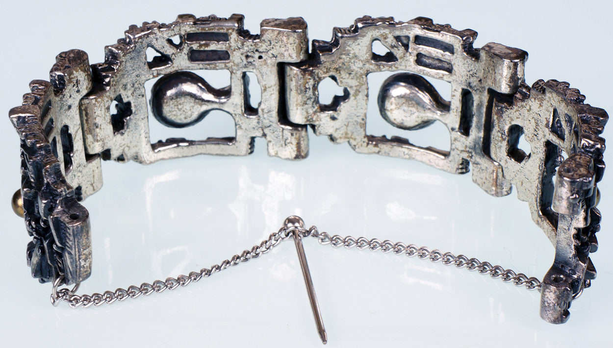 Vintage Brutalist Bracelet Robert Larin Canada 1960s Modernist Silver Plated Pewter - Poppy's Vintage Clothing