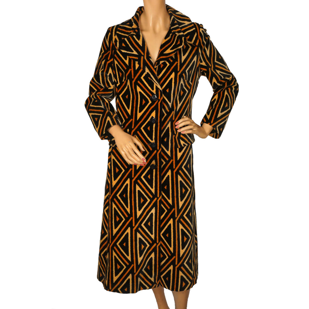 Vintage 1970s Roberta di Camerino Velvet Coat Geometric Pattern - Poppy's Vintage Clothing
